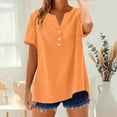 thumbnail image 5 of LIUJUNSHOP Casual Cotton Linen Tshirts Shirts for Women Loose Fit V Neck Short Sleeve Plain Button Up Blouses Ladies Summer Tops, 5 of 9