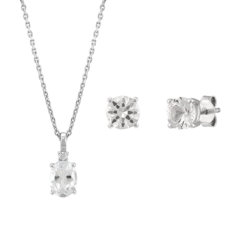 Brilliance Fine Jewelry White Topaz and White Cubic Zircoina Pendant Necklace and Studs Set in Sterling Silver