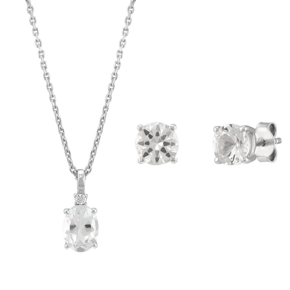 Brilliance Fine Jewelry White Topaz and White Cubic Zircoina Pendant Necklace and Studs Set in Sterling Silver