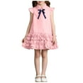 thumbnail image 2 of YHAJDS Kids Short Sleeve Dress Solid Color Button Collar School Sundress, 2 of 5