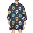 thumbnail image 2 of Wearable Oversized Blanket,Navy Colorful Skull Pattern Wearable Blanket Hoodie for Adults,Cozy Hooded Blankets with Super Pockets,Super Warm Fuzzy Pullover for Women & Men, 2 of 6