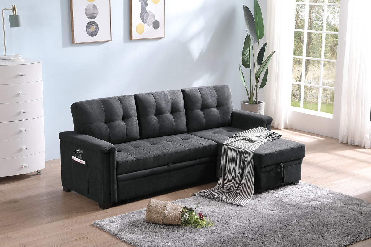 Lilola Home Ashlyn Dark Gray Woven Fabric Sleeper Sectional Sofa Chaise