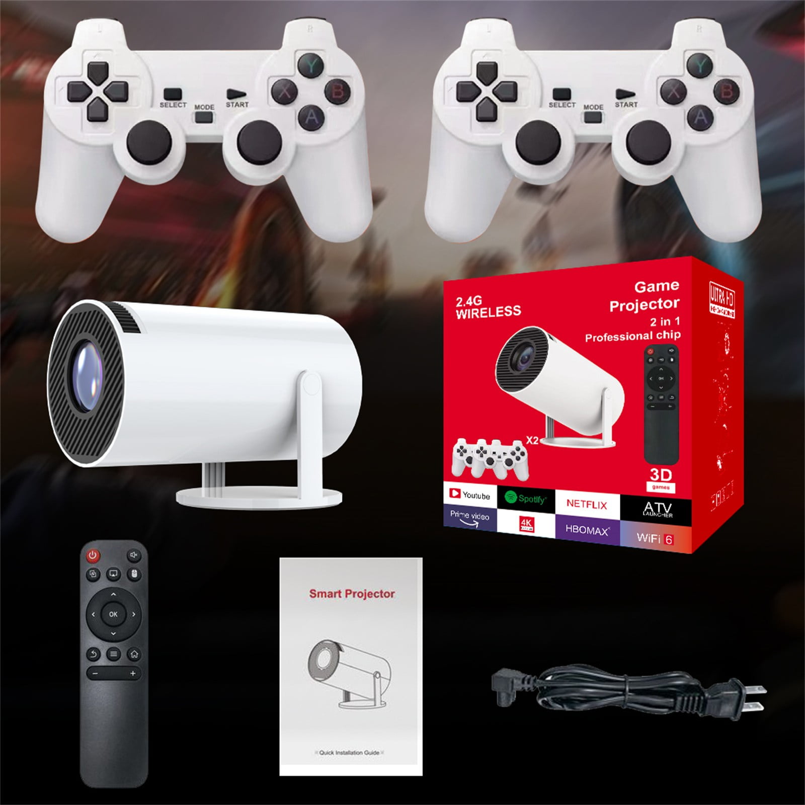 YAZHPA 4K 1080P Mini Portable Projector Full HD Support Android 11 & Netflix - WiFi 6, BT 5.0, 180° Rotation, Small Home Theater Projector with Auto Keystone Correction