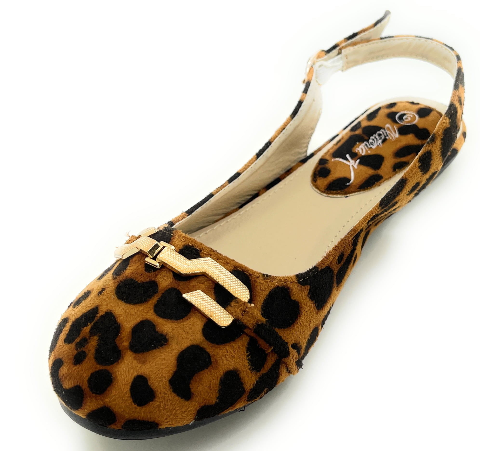 Women’s Leopard Print Slingback Flats – Open Back Pointed Toe Slip-On Shoes with Gold Chain Accent – Stylish Comfortable Casual Dress Flats for Work, Travel, or Everyday Wear