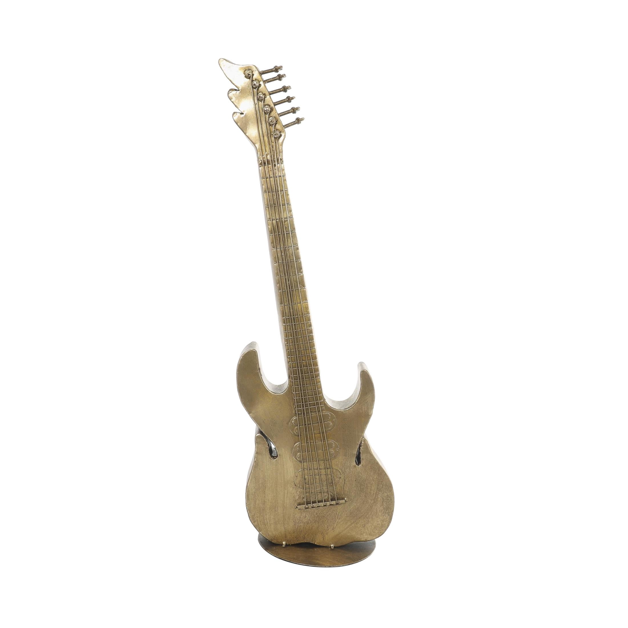 9" x 29" Multi Colored Metal Vibrant Guitar Sculpture with a Dripped Paint Design, by DecMode