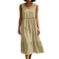 thumbnail image 2 of VBVC Women's Sleeveless Eyelet Tiered Midi Dress , Ladies' Crew Neck Ruffle Dress , Summer Casual Beach Vacation Dresses For Women,Khaki,S-2XL, 2 of 7