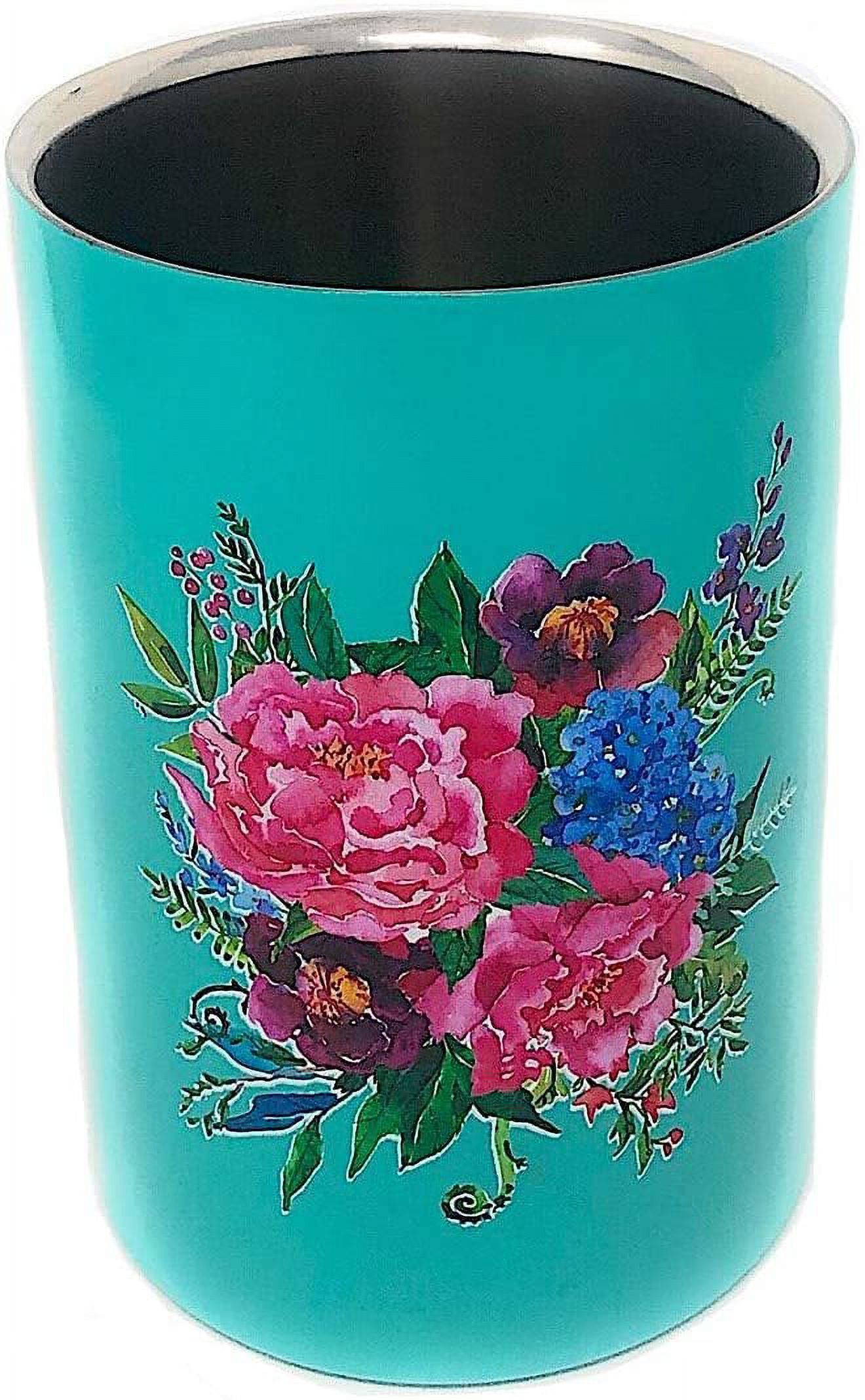 RAZ Utensil Crock Holder Wine Bucket Stainless Steel Decorative Colorful Floral Design By Paul Brent (Bucket)