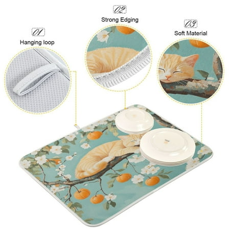 

BZSMCE Dish Drying Mat Blissful Blossom Catnap Pattern Design Drying Mats