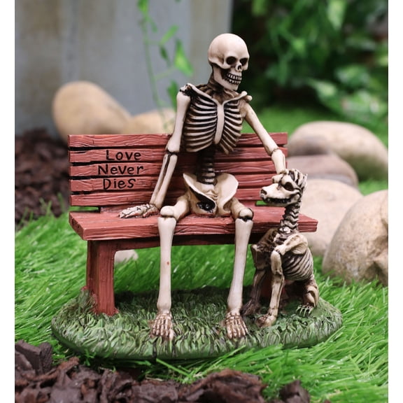 Ebros DOD Love Never Dies Skeleton Man Patting His Dog By Park Bench Figurine