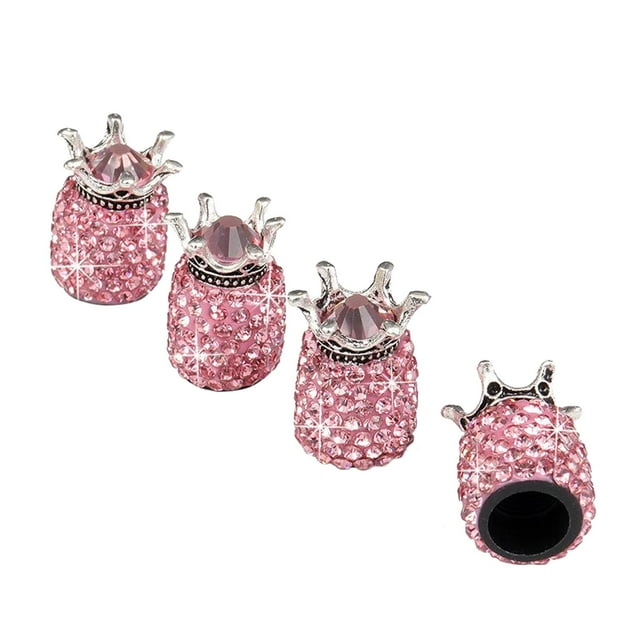 Lot de 4 Bouchons de Pneus en Strass pour Voitures Camion Auto Rose