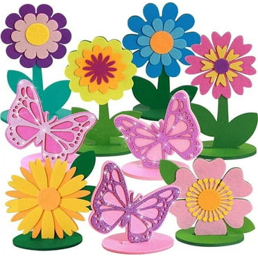 Easy Joy 18pcs Summer Flower Butterfly Birthday Party Decorations Daisy Felt Table Centerpieces for Birthday  Home Tea Party Decoration