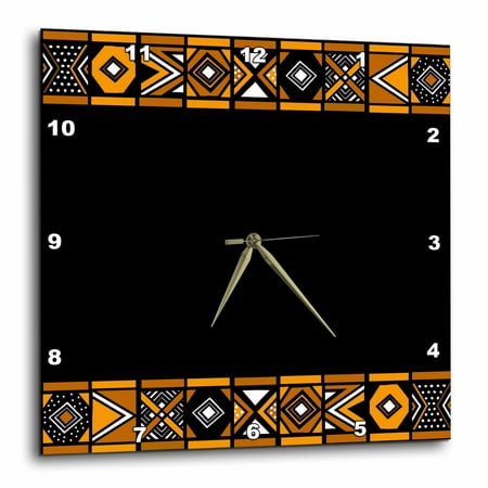 - 3dRose Brown and Black African Pattern - Art of Africa Inspired by Zulu Beadwork Geometric designs, Wall Clock, 10 by 10-inch