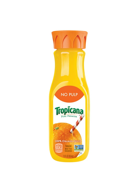 Tropicana Pure Premium No Pulp 100% Orange Juice, 12 oz, Bottle, Fruit Juice