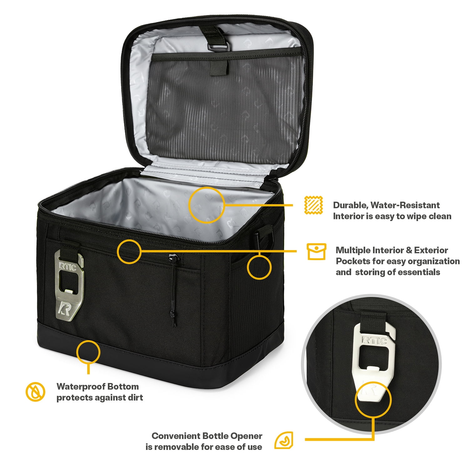 RTIC 8-Can, 5 Qt, Collapsible Soft Cooler with Bottle Opener, Black