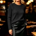 thumbnail image 4 of Women's Brushed Ribbed Sweater Crew Neck Long Sleeve Fitted Slim Fit Casual Solid Color Fall Winter Knit Pullover Soft Warm Basic Tops Black, 4 of 8