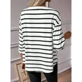 thumbnail image 4 of Womens 3/4 Length Sleeve Tops Striped Boat Neck Shirt Frenchy Cotton Tees Black XXL, 4 of 7