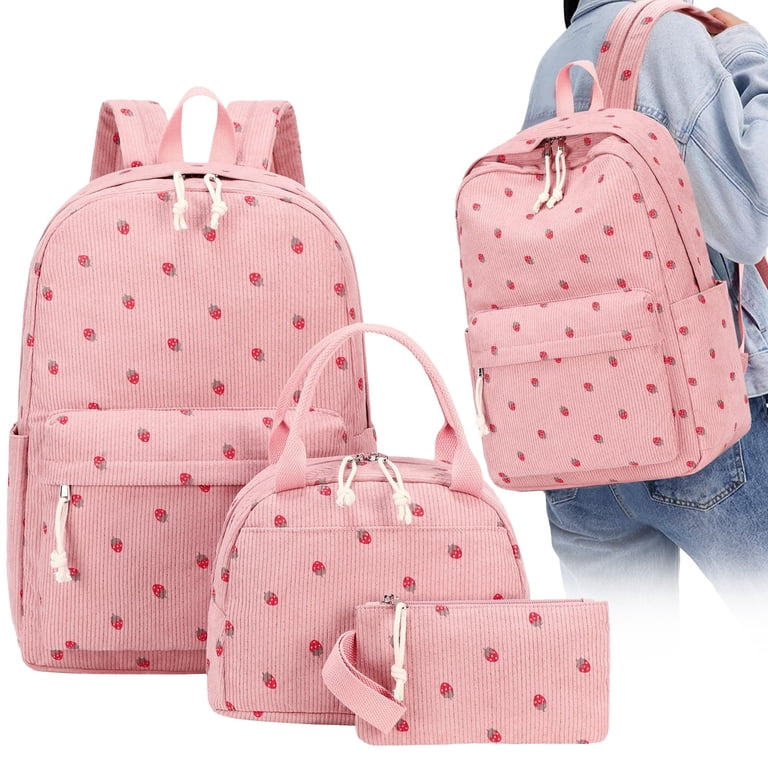 Ngheia Claerance! Pink Corduroy Backpack Set with Lunch Bag and