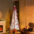 thumbnail image 5 of 7 FT Fully Decorated Pre-lit Christmas Tree, Pop Up Artificial Xmas Tree with 170 Warm Lights and Red Ornaments for Home Office Store Holiday Deco, White, 5 of 15