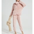 thumbnail image 4 of Defitshape Women's Cute Fleece Fuzzy Pajama Set 3 Piece Pj Set Fall Comfy Soft Winter Button Warm Casual Long Sleeve Lounge Set Pink XX-Large, 4 of 4