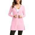 thumbnail image 3 of Women's Hooded Zip Up Swim Cover Up Dress Long Sleeve Quick Dry Beach Coverup with Pockets Side Slit Bathing Suit Robe for Pool Vacation Pink,M, 3 of 5