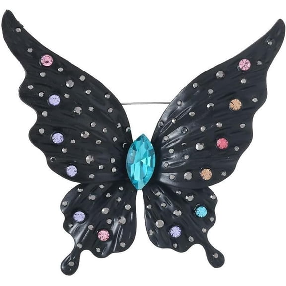 Large Black Butterfly Insect Brooch Pin for Women Men Vintage Rhinestone Colorful Crystal Animal Brooches Lapel Pins Creative Dress Accessories Birthday Costume Party Jewelry