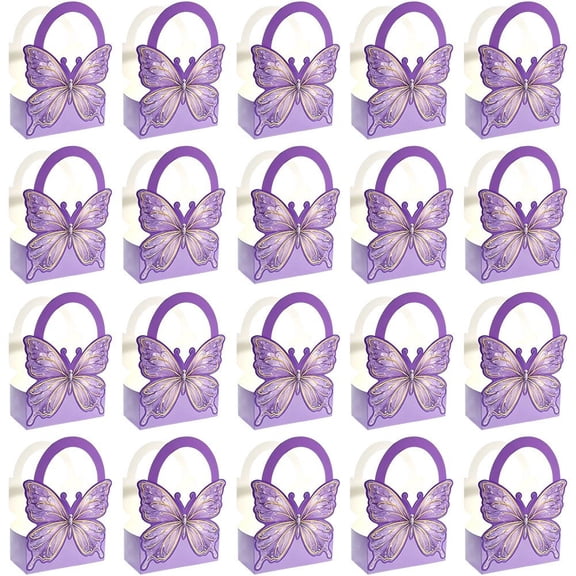 Vjnyvs 20 Pack Butterfly Party Favor Boxes with Handle, Paper Candy Gift Boxes for Wedding Birthday Baby Shower