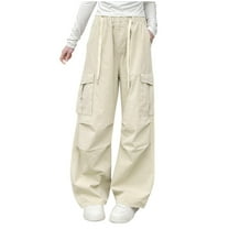 Girls Parachute Pants Teens Wide Leg Cargo Pants Dance Streetwear Baggy Trousers with Pockets Toddler Leggings Beige 15Y