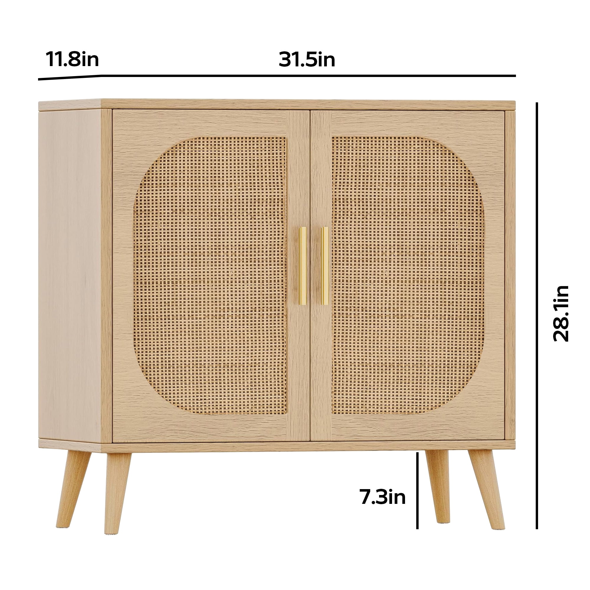 Natural Buffet Cabinet with 2 Doors and 4 Compartments – Solid Wood Feet Sideboard for Bathroom, Hallway, Entry, Living Room