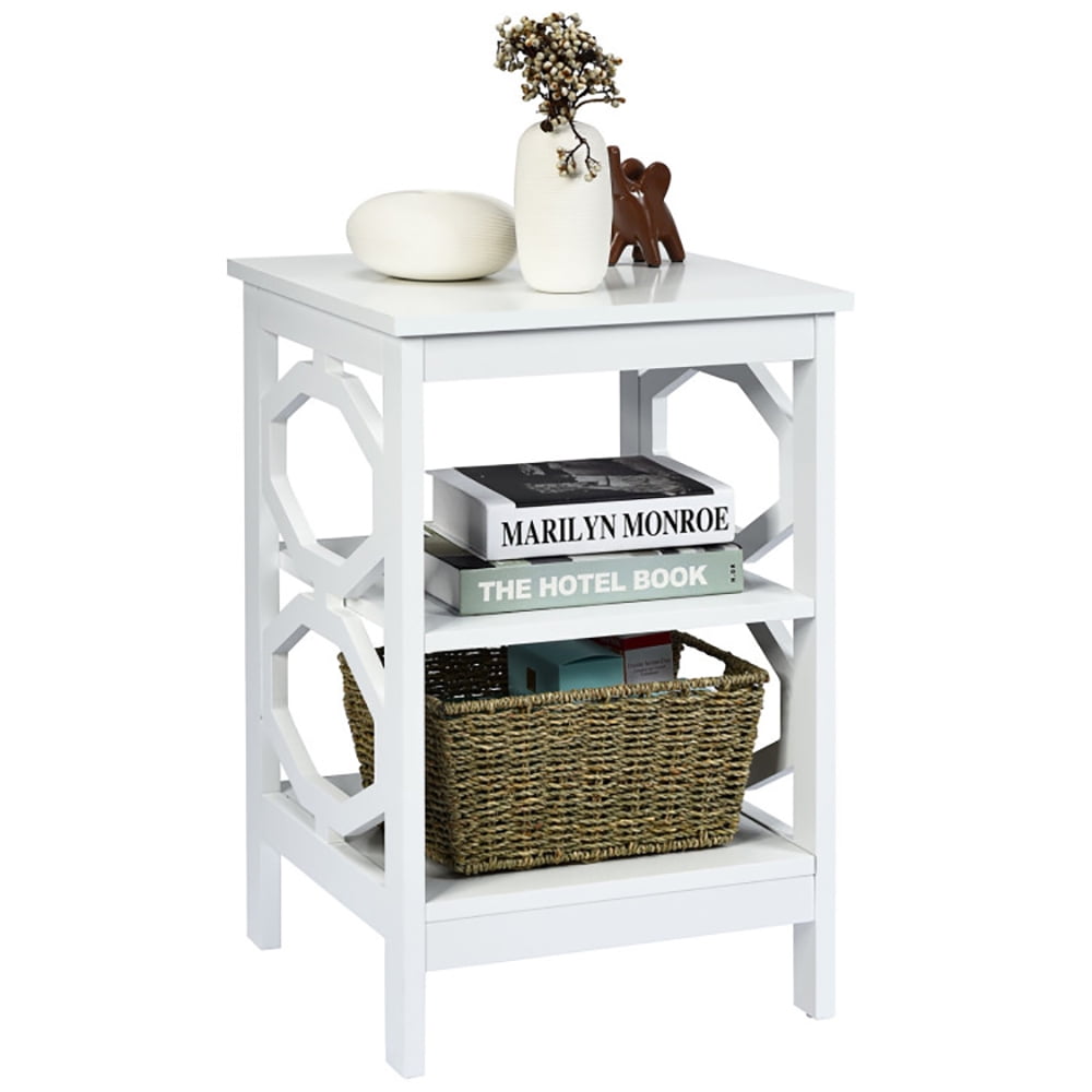 Finihen Side End Table, 3-tier Nightstand Sofa Side End Accent Table, Bed Side Tables, for Living Room, Bedroom, White