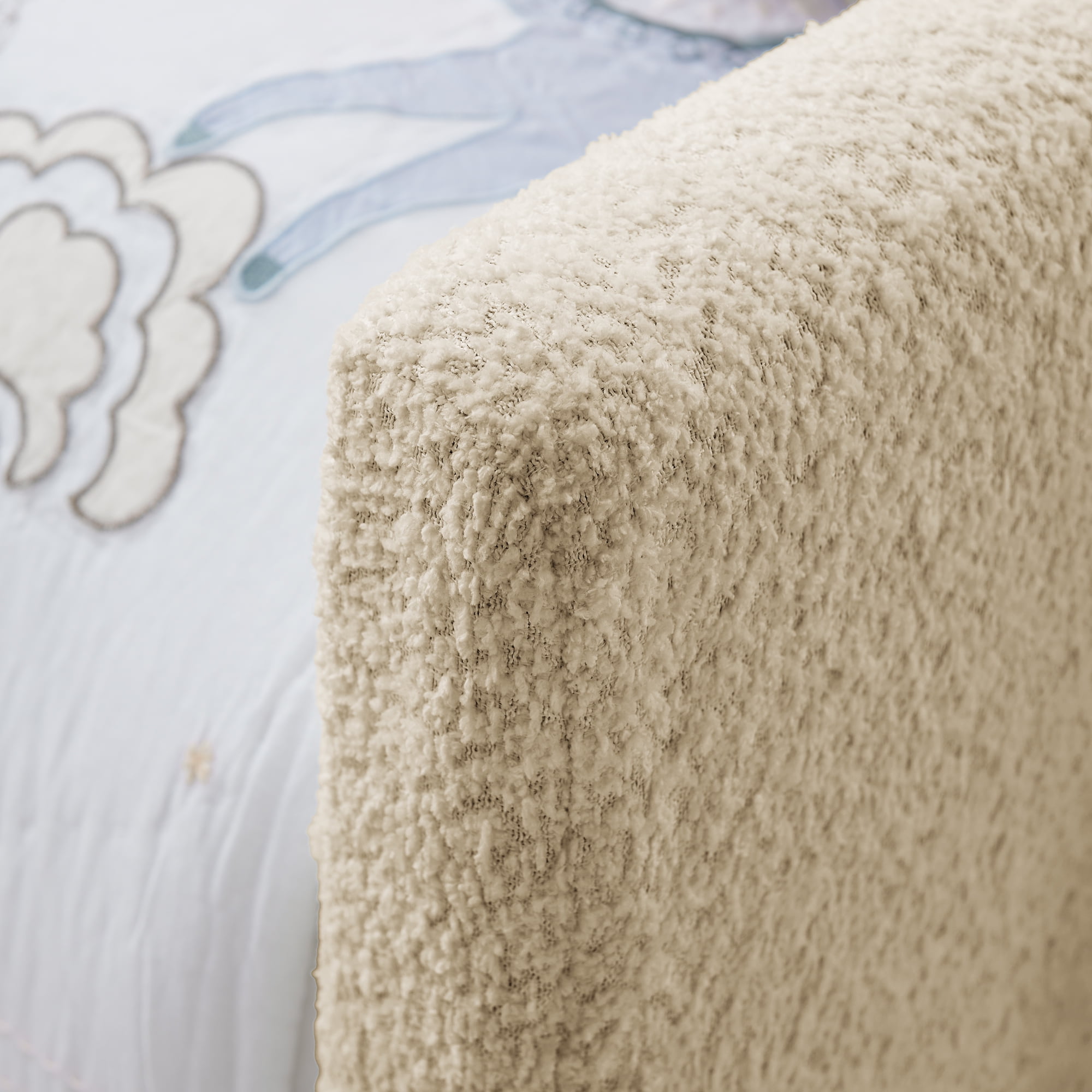 T-Joy Cute Kids Bed with Rail and Pocket, Boucle Wooden Platform Bed with Rabbit Ear, Twin Size, Camel