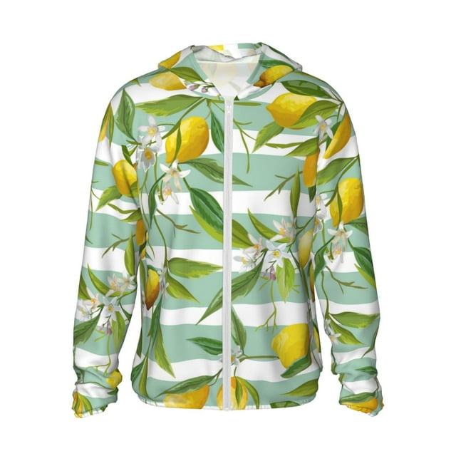 Saiise Lemon Pattern Sun Protection Hoodie for Men and Women, Lightweight Quick-Dry Windproof with Hood and Zip-X-Large