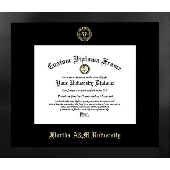 Florida A&M University 11w x 8.5h Manhattan Black Single Mat Gold Embossed Diploma Frame with Bonus Campus Images Lithograph (value savings at $59)