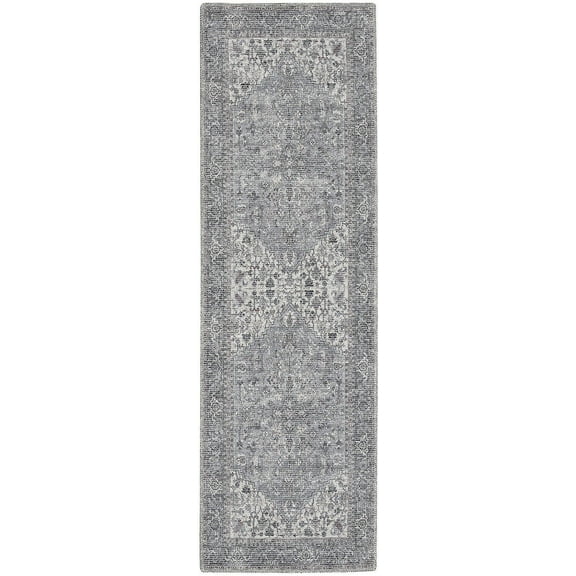 Nourison Machine Washable Series 1 Vintage Grey 2'2" x 10' Area Rug, (2x10)