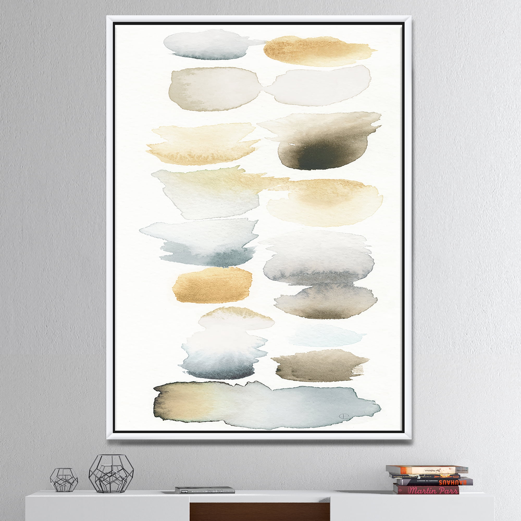 Designart ' Watercolor Geometric Swatch Element V ' MidCentury Modern Transitional Framed Canvas