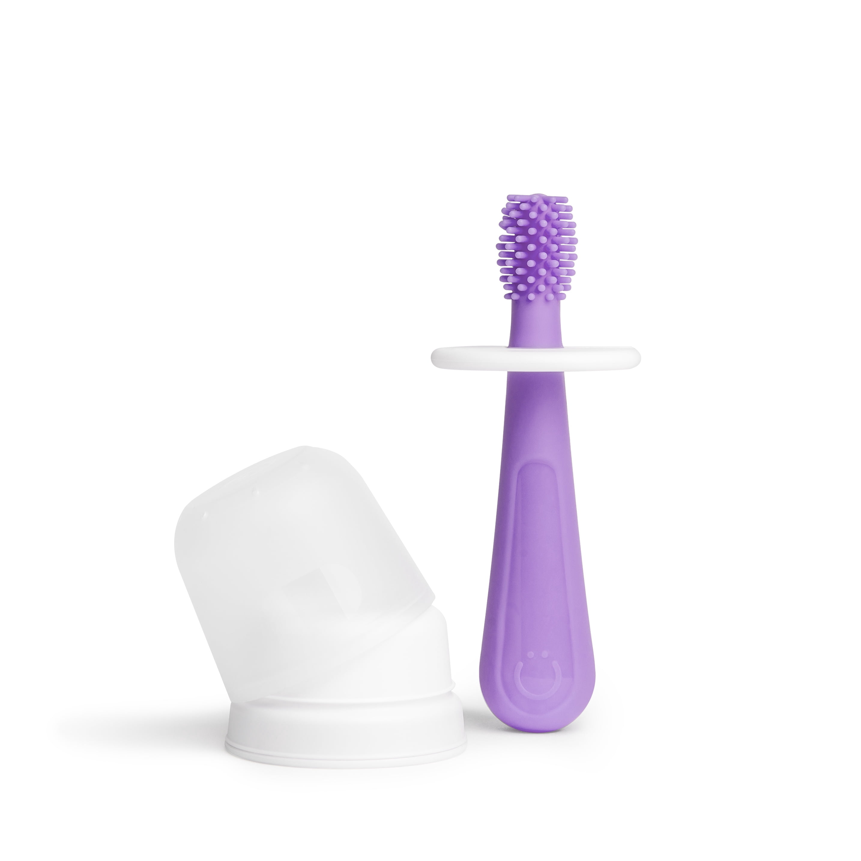 Ubbi 360° Baby Training Toothbrush with Safety Shield and Cover, Food-Grade Platinum Silicone, Gentle Cleaning for Infants, Smoothie Purple