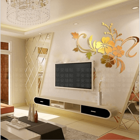 3d Diy Retro Removable Mirror Flower Wall Sticker Decoration Floar