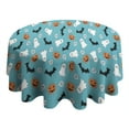 thumbnail image 4 of Blue Halloween Ghosts Pumpkins Skulls and Bats Round Tablecloth 60"x60",Wrinkle Wipeable Table Cloth for Kitchen Dining Room Picnic Patio Party, 4 of 6