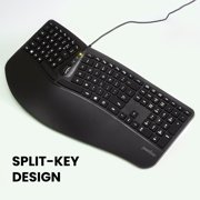 Perixx Periboard-330B, Wired USB Ergonomic Backlit Keyboard - 2 Extra USB Hubs - Black