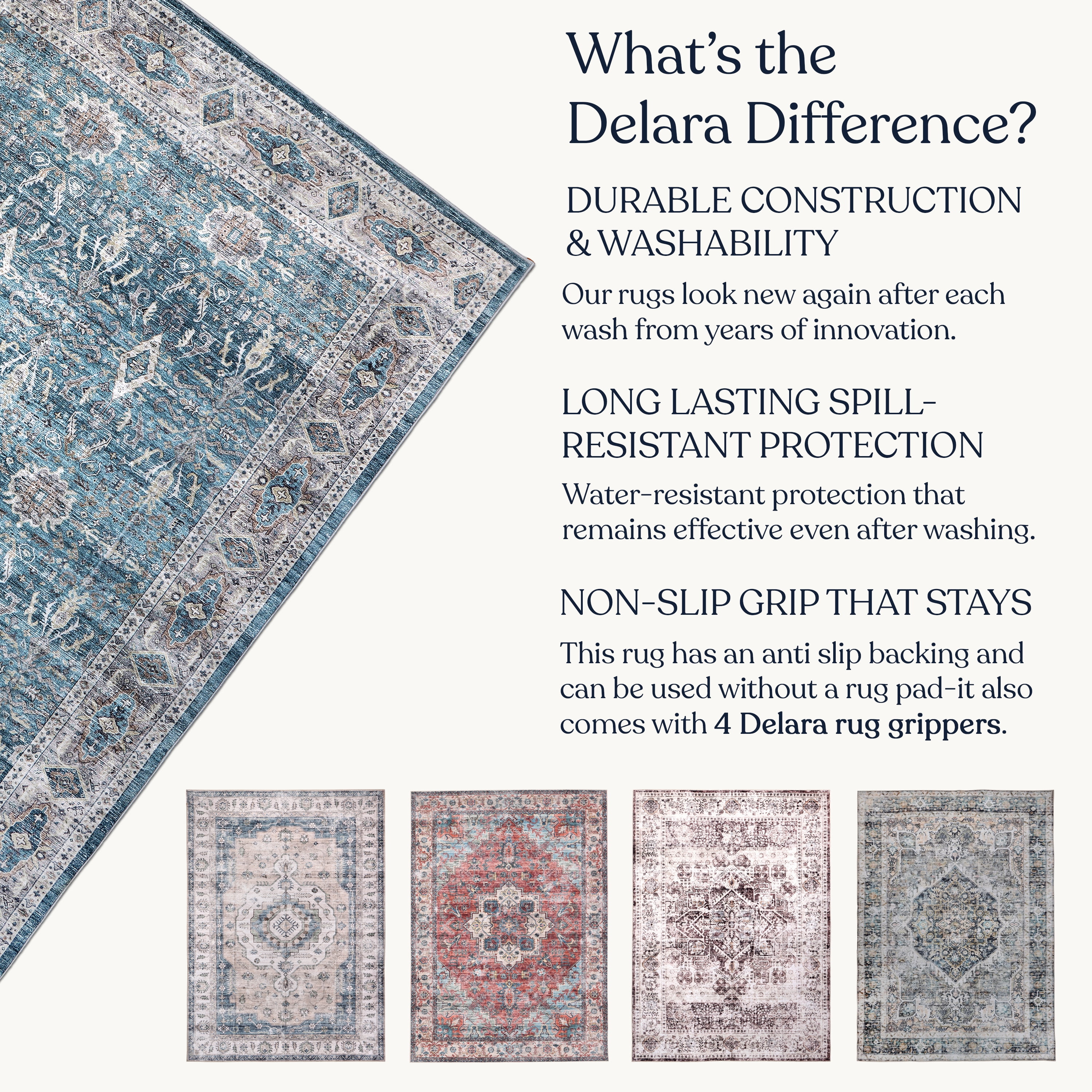 Delara 5'x7' Machine Washable Area Rug, Soft & Durable, Non-Slip, Stain Resistant, Azure Haven, for Bedroom, Living & Dining Room