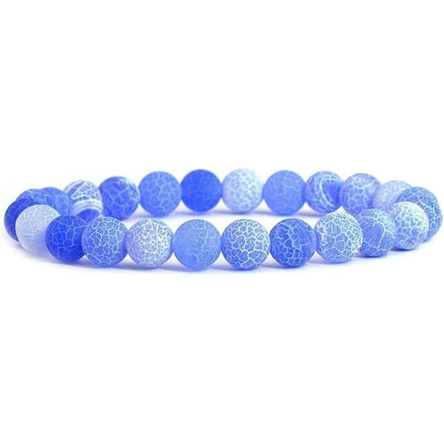Bracelet Extensible en Perles Rondes de 8 mm en Agate Patinée Bleu Pâle 7 Pouces