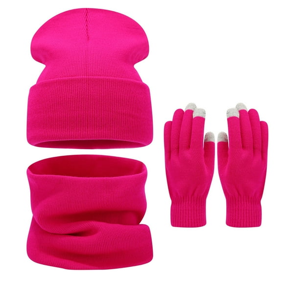 Bibifish 3 PCS Scarf Hat Glove Sets For Women Solid Color Beanie Hat Neck Warmer And Gloves Three Piece Winter Outdoor Warm Hat Sets