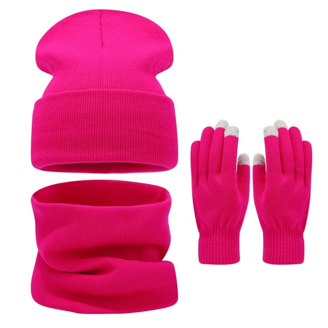 Winter Warm Hat Set for Big Head Circumference Solid Color Face Show Small Hat Neck Glove Three Piece Outdoor Accessories