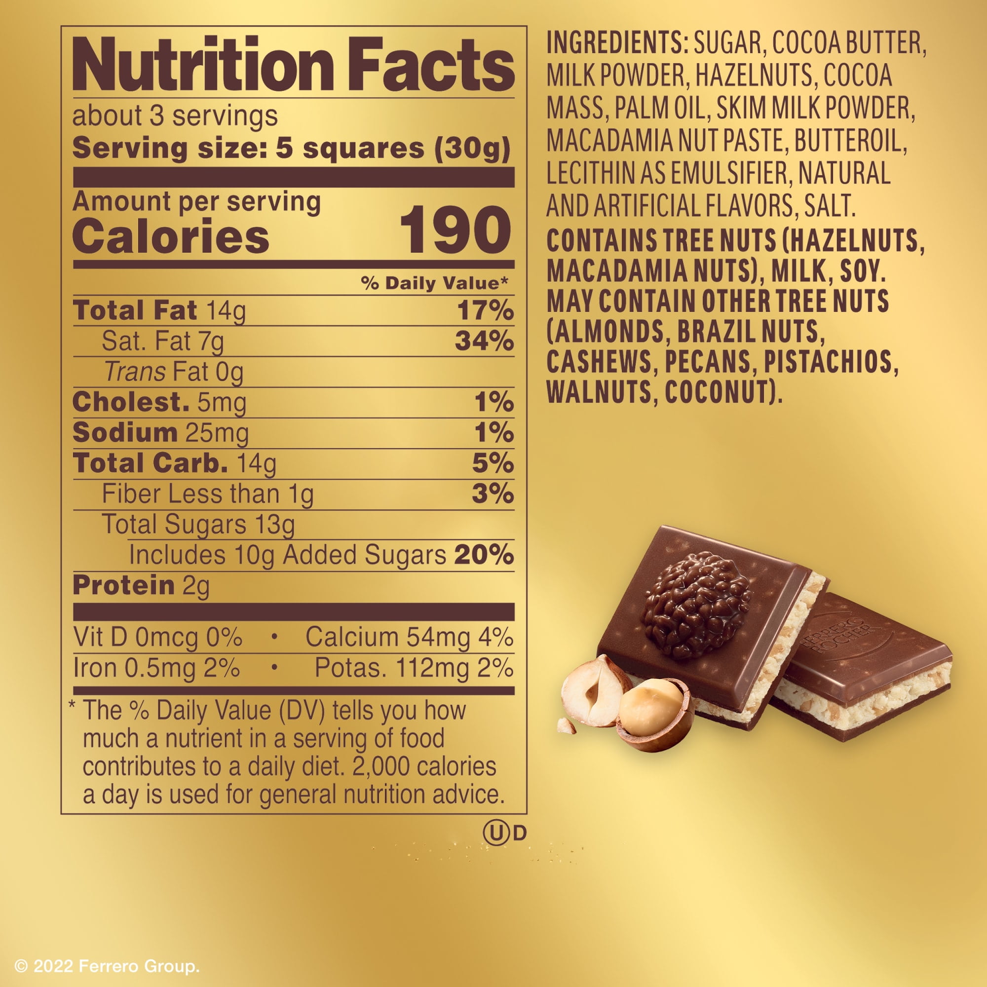 Ferrero Rocher premium chocolate bar, Macadamia Hazelnut Filling, Perfect Self Treat, 3.1 oz Each