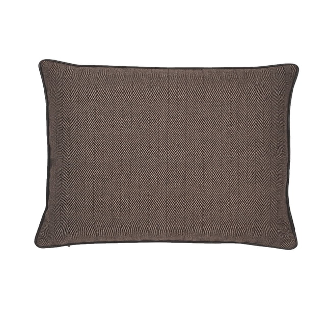 Dark Brown Herringbone Texture With Pu Piping With Polyester Insert Lumbar Pillow