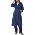 thumbnail image 2 of INSPIRE CHIC Womens Denim Trench Coats Double Breasted Long Sleeves A Line Lapel Belted Pockets Back Slit Fall Winter Long Jean Jackets Small Blue, 2 of 6