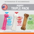thumbnail image 4 of Nylabone Puppy Triple Pack – Juguete De Dentición Para Cachorros De Nailon Rosa Y Paquete Variado De Golosinas Para Masticar – Suministros Para Cachorros – Sabores De Pollo Y Tocino Pequeño/Regular (3, 4 of 9