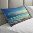 thumbnail image 2 of Ocean Quilted Pillowcover, Tropical Island Paradise Beach at Sunset Time Waves and the Misty Sea Image, Standard King Size Accent Pillow Cover for Bedroom, 36" x 20", Cream Turquoise, by Ambesonne, 2 of 2