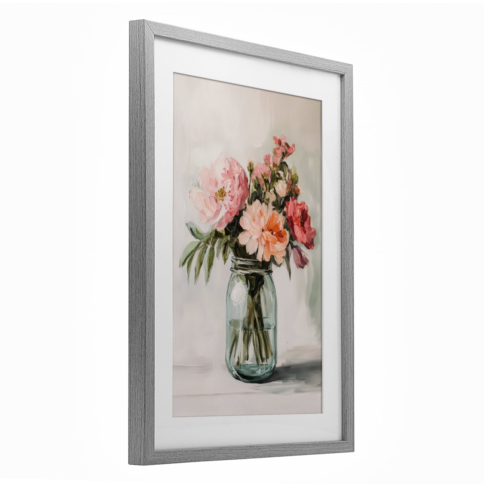 Stupell Industries Pink Flower Stems in Jar Gray Framed Print Under Glass, design by Petal Prints Design