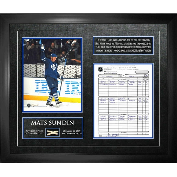 Mats Sundin Toronto Maple Leafs Framed All-Time Scoring Leader Collage with Scoresheet, Photo and Piece of Net