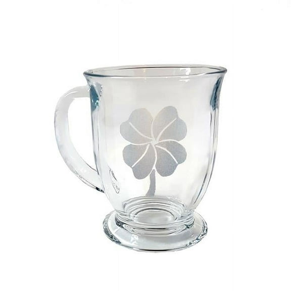 Lyoncraft COFC01 16 oz Four Leaf Clover Engraved Glass Coffee Mug